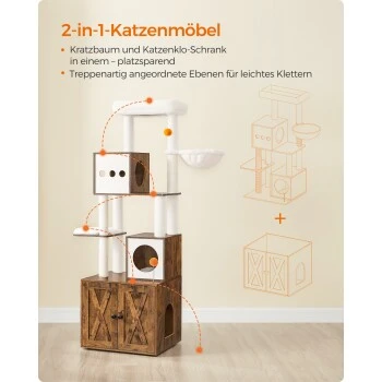 FEANDREA Kratzbaum 185cm Mit Katzenklo-Schrank Vintagebraun Braun 3 FEANDREA Kratzbaum 185cm Mit Katzenklo-Schrank Vintagebraun Braun – Bild 3