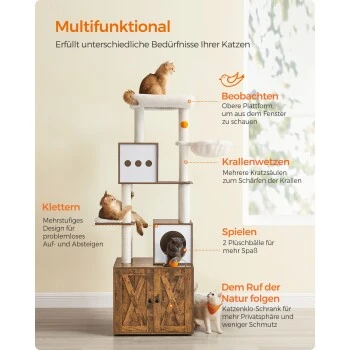 FEANDREA Kratzbaum 185cm Mit Katzenklo-Schrank Vintagebraun Braun 4 FEANDREA Kratzbaum 185cm Mit Katzenklo-Schrank Vintagebraun Braun – Bild 4