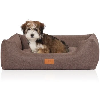Knuffelwuff Hundebett Lotte Aus Velours Mit Feinem Handwebcharakter Braun/ Grau M-L 4 Knuffelwuff Hundebett Lotte Aus Velours Mit Feinem Handwebcharakter Braun/ Grau M-L – Bild 4