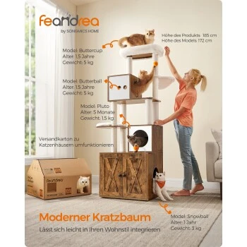 FEANDREA Kratzbaum 185cm Mit Katzenklo-Schrank Vintagebraun Braun 2 FEANDREA Kratzbaum 185cm Mit Katzenklo-Schrank Vintagebraun Braun – Bild 2